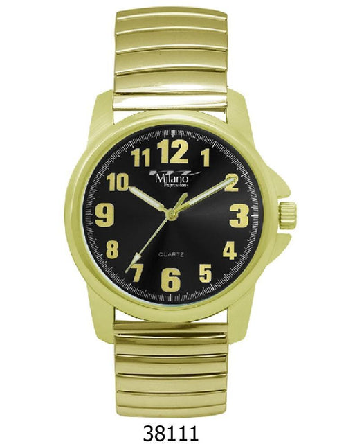 Load image into Gallery viewer, M Milano Expressions Gold Flex Band Watch With Black Dial
