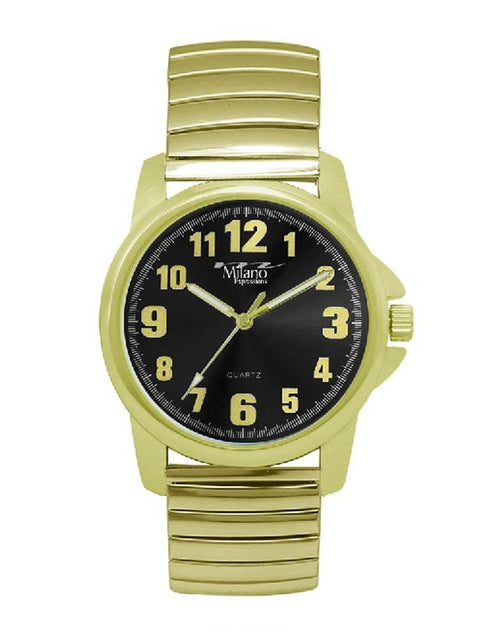 Load image into Gallery viewer, M Milano Expressions Gold Flex Band Watch With Black Dial
