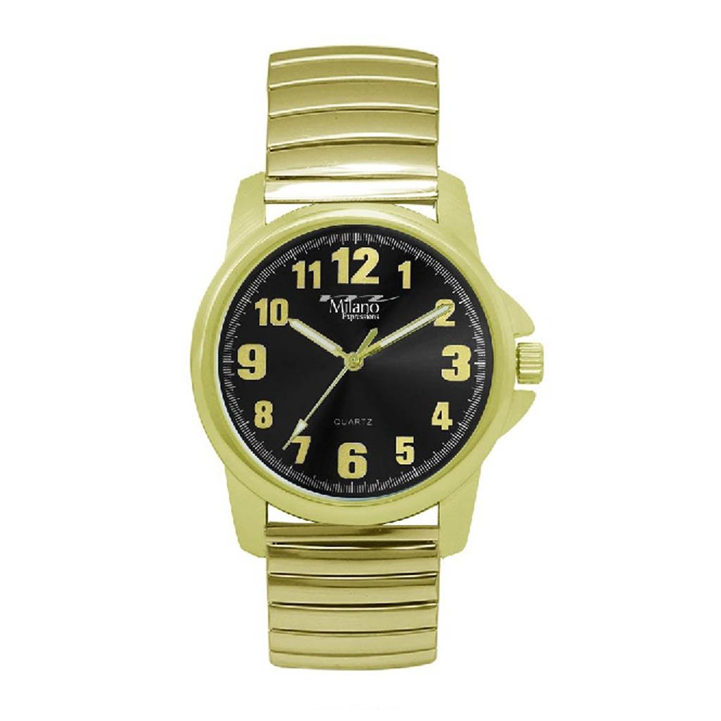 M Milano Expressions Gold Flex Band Watch With Black Dial