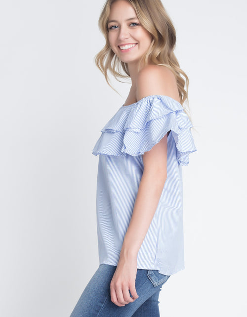 Load image into Gallery viewer, Women&#39;s Striped Off Shoulder Ruffle Stripe Blouse
