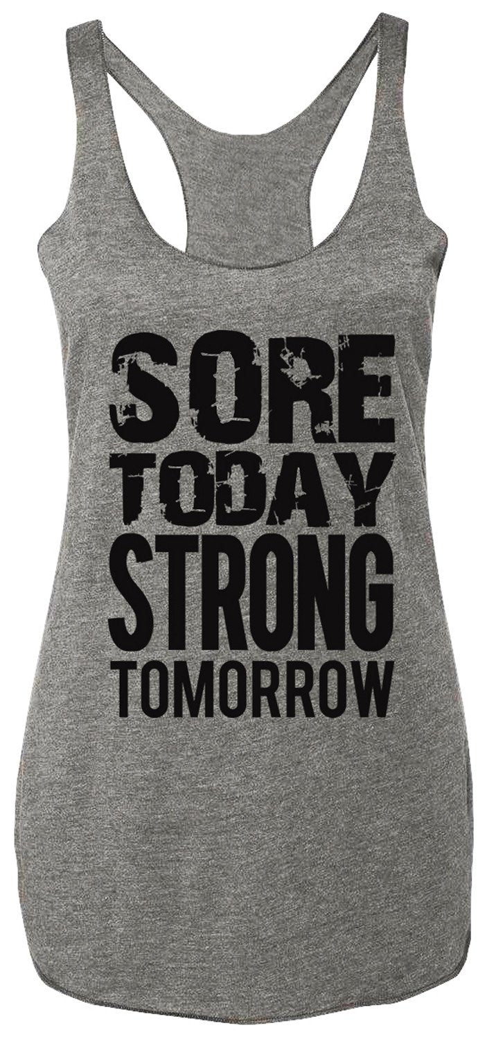 Sore Today STRONG Tomorrow Workout Tank Top Gray with Black-Crafty Monkey