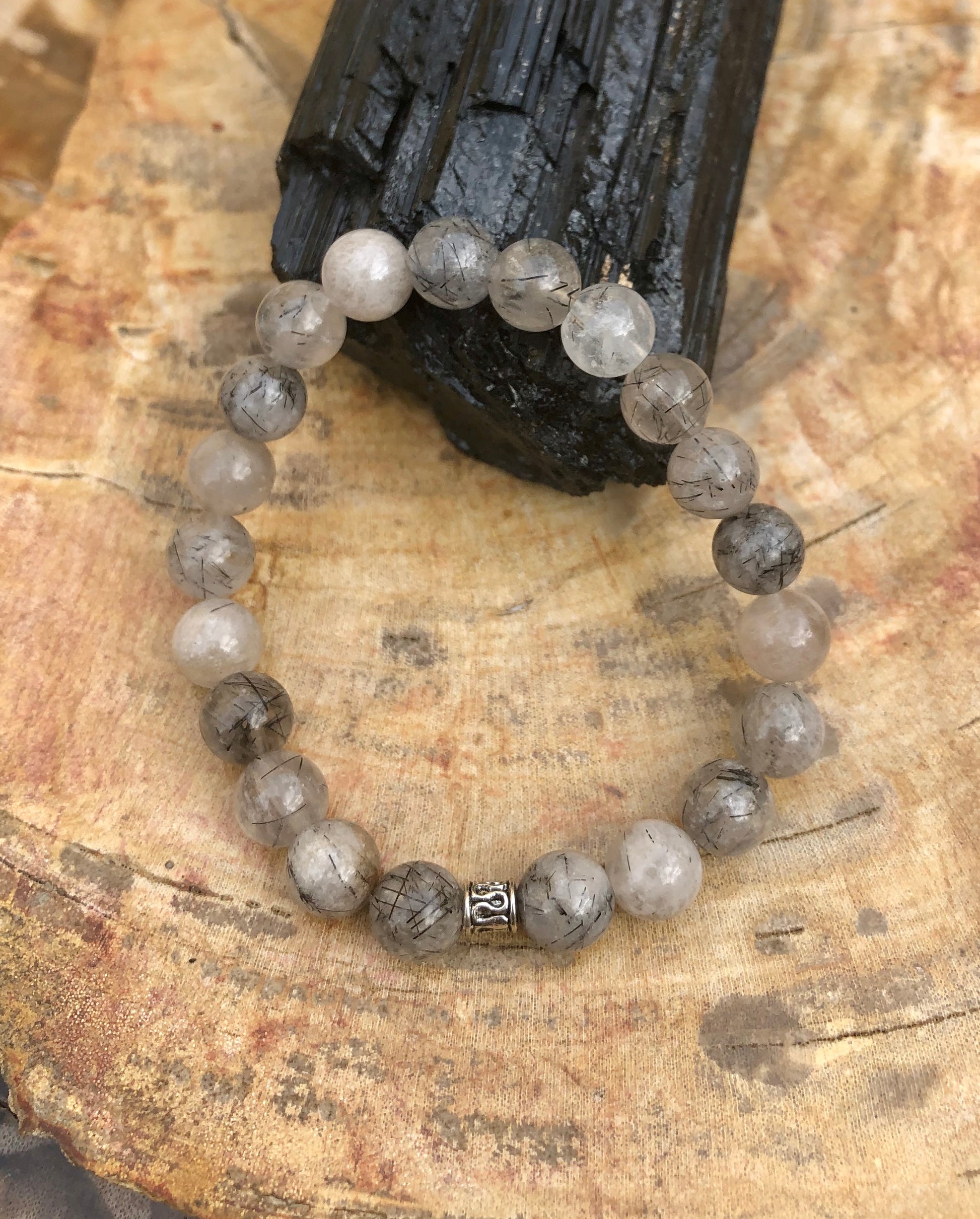 Black Tourmaline Quartz Stretch Bracelet! Natural Crystals & Handmade!-Crafty Monkey