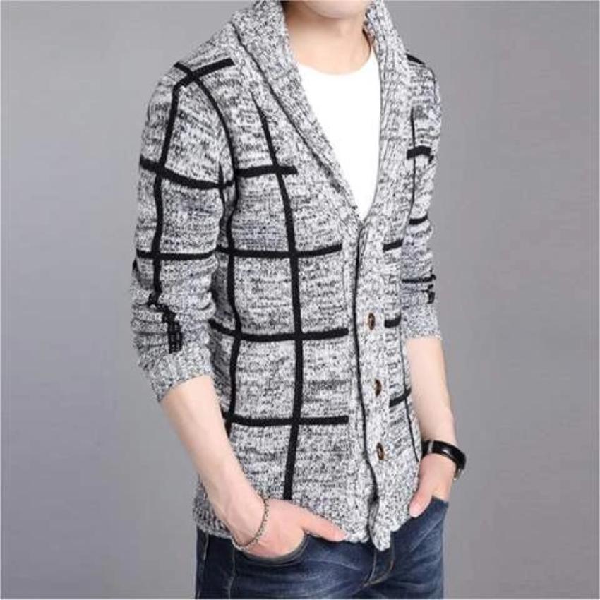 Mens Shawl Collar Gray Cardigan-Crafty Monkey