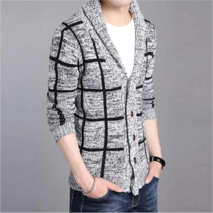 Mens Shawl Collar Gray Cardigan-Crafty Monkey