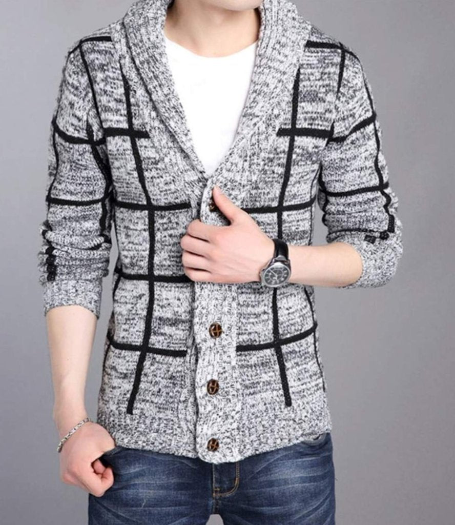 Mens Shawl Collar Gray Cardigan-Crafty Monkey