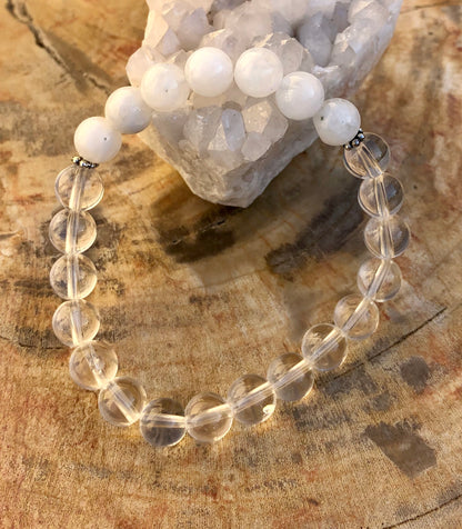 Rainbow Moonstone & Crystal Quartz Stretch Bracelet! Genuine Crystals!-Crafty Monkey